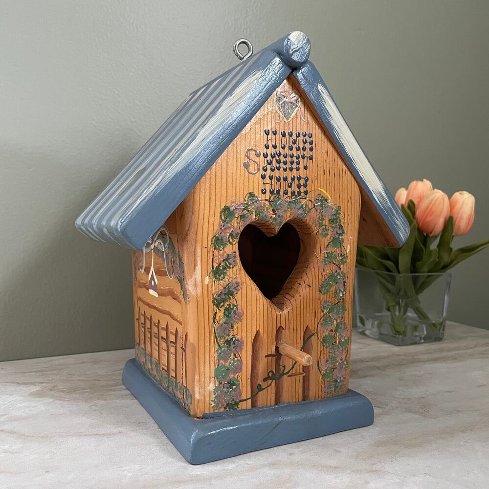 Vintage Hand Painted Wood Birdhouse | Folk Art Heart Birdhouse Mexico